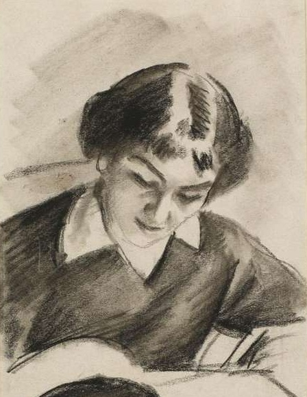 August Macke, Lesende Frau — charcoal drawing of a woman reading